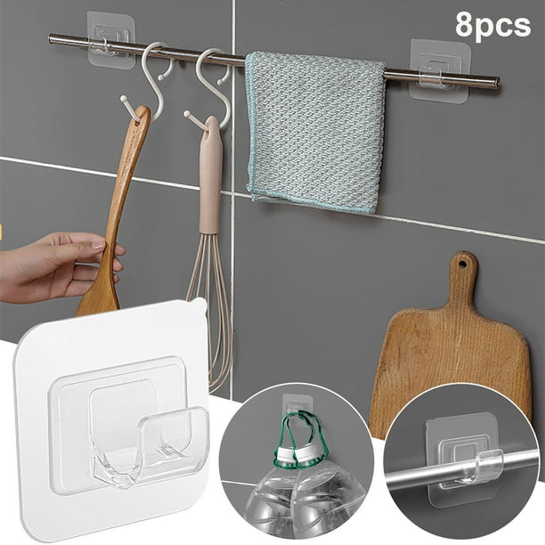 Ganchos para colgar 8 piezas Agujero Adhesivo Varilla telescópica Soporte fijo Barra de cortina Colgador fijo Barra de toalla Soporte El gancho