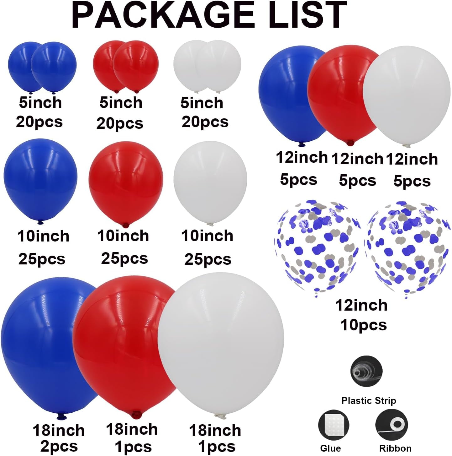 Red White and Blue Balloons Garland Arch Kit 164pcs Balloons Different Sizes 5 10 12 18inch with Confetti Balloons for Labor Day 4th of July Baseball Birthday Party Decorations
