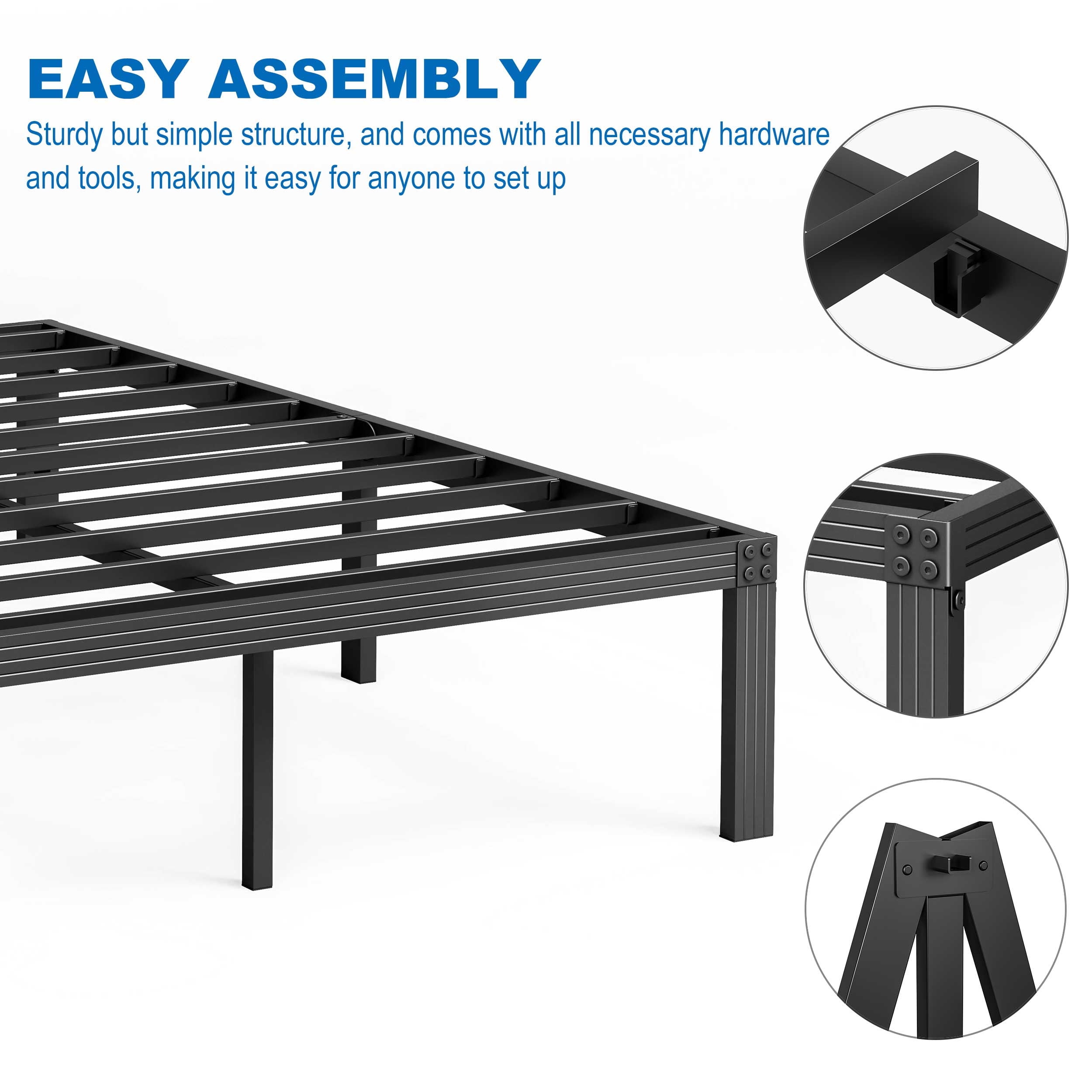 QFTIME 14" Queen Metal Bed Frame with Steel Slats, Heavy Duty Mattress Foundation