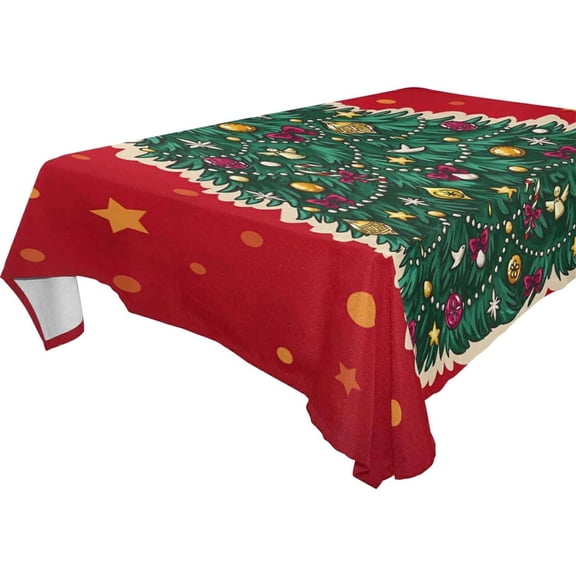 Coolnut Christmas Tree Tablecloth, Waterproof Washable Polyester Square Table Cover, Durable Tablecloth for Kitchen Dining Table Party Decor, 60"X 90"