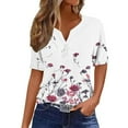 thumbnail image 2 of Nrmvnmi Women Short Sleeve Floral Prints Tops 2024 Summer Fashion T Shirt Casual V Neck Pullover Button Plus Size Blouse Tees Mothers Day Gifts, 2 of 5