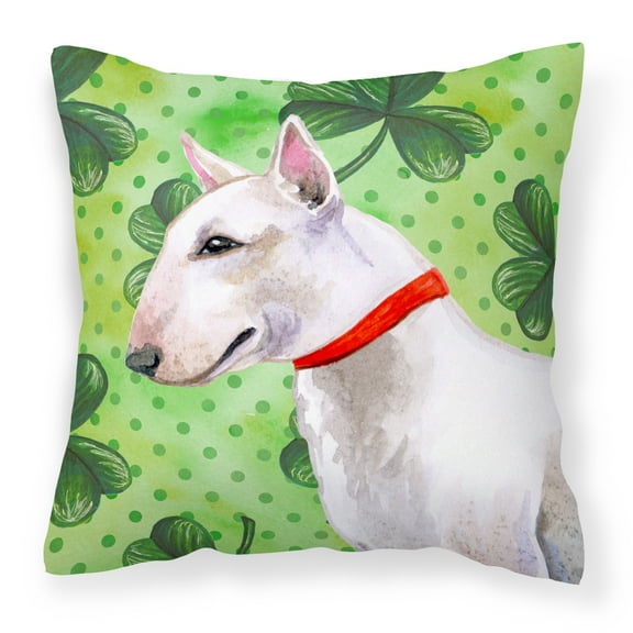 Carolines Treasures BB9867PW1818 Bull Terrier St Patricks Fabric Decorative Pillow  18H x18W multicolor