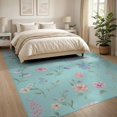 thumbnail image 3 of ODIKA 8'x10' Blue Aqua Floral Butterfly Dream Washable Area Rug Vintage Garden Elegance with Delicate Blooms Non-Slip Chair-Friendly Mat for Dining Room, Large Office, Lounge, 3 of 7