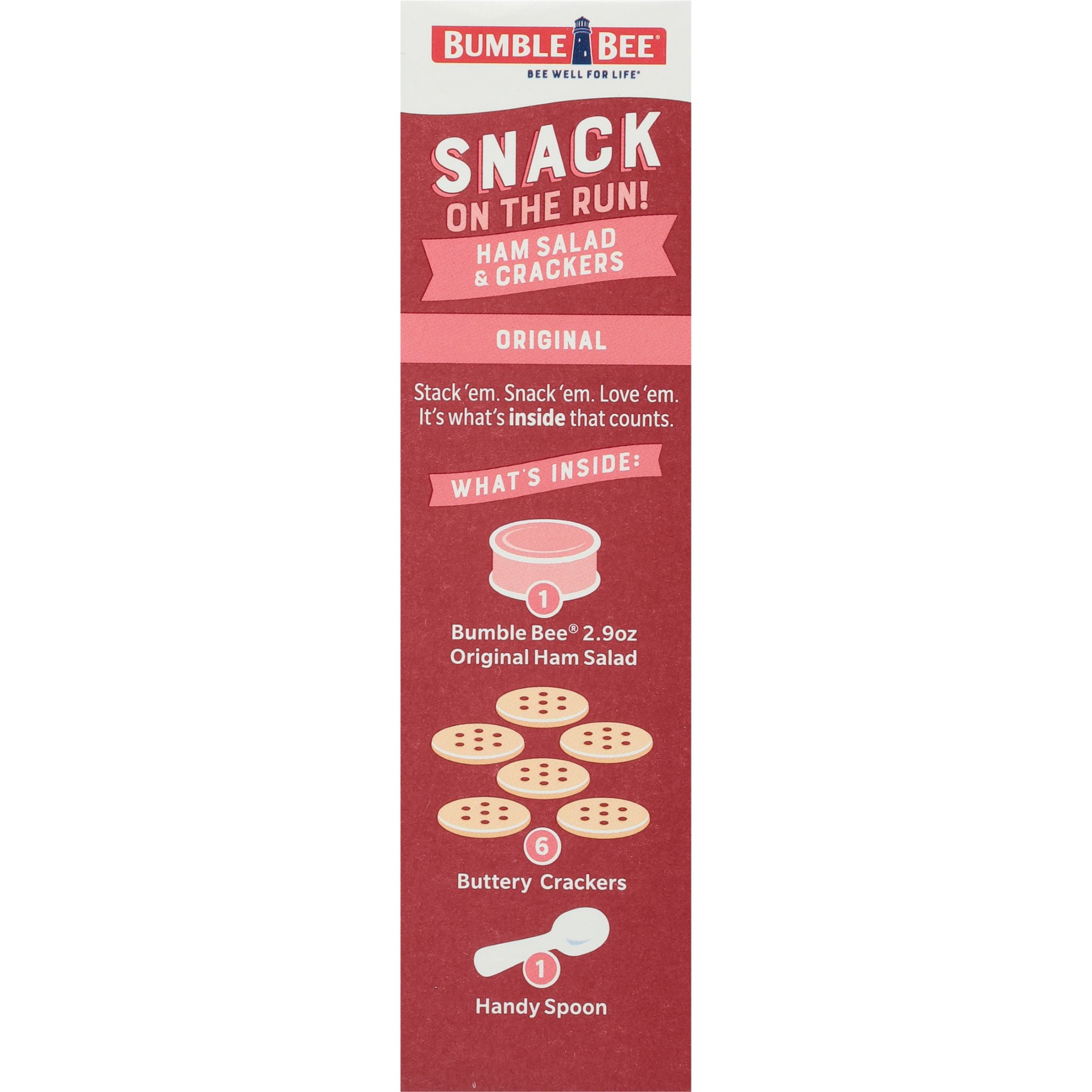 (3 pack) Bumble Bee Snack on The Run Ham Salad with Crackers Kit, 8g Protein Per Serving, Ready to Eat, Spoon Included, Shelf Stable Box, 3.5 oz