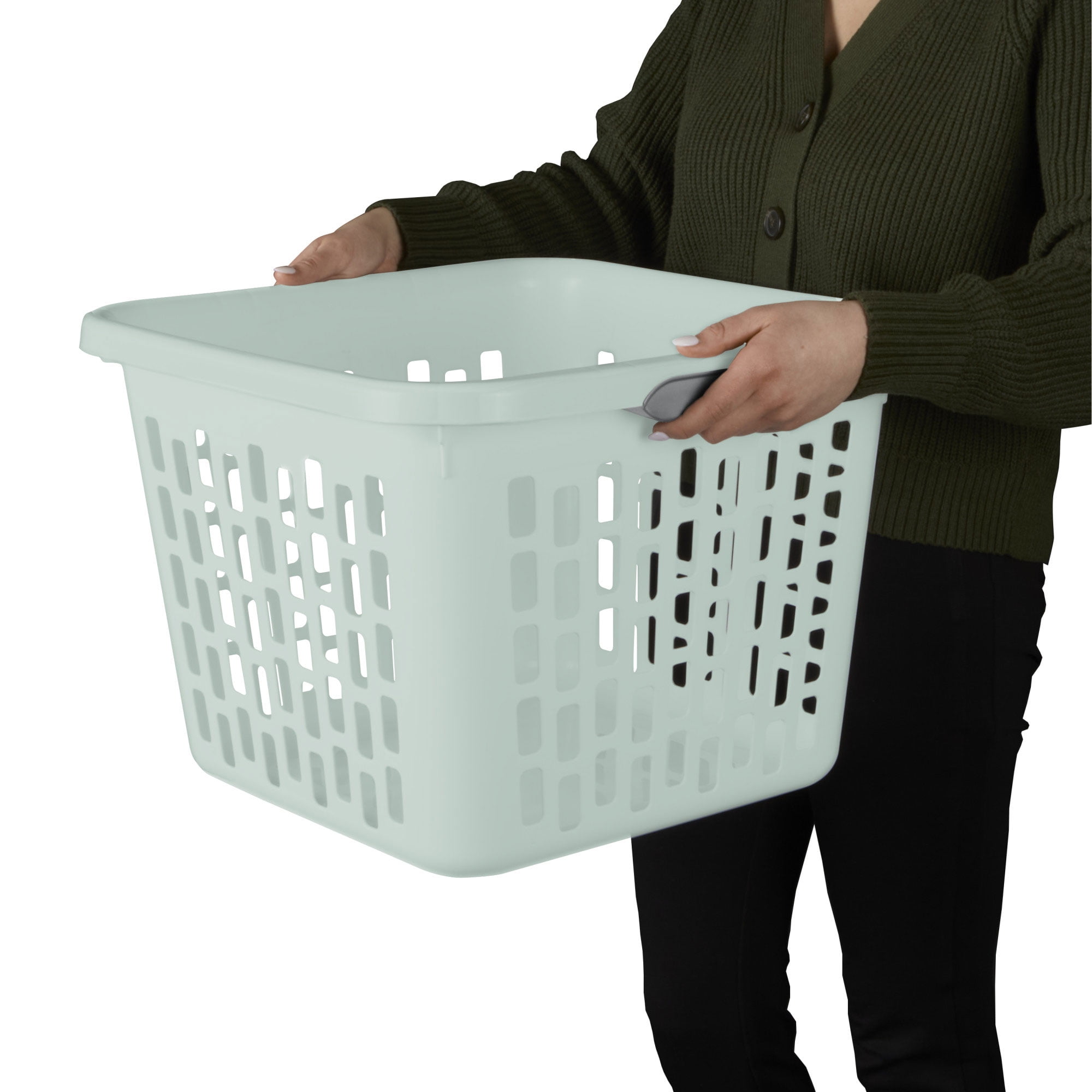 Sterilite Square Laundry Basket, 1.5 Bushel Plastic Hamper with Handles, Mint, 6 Pack