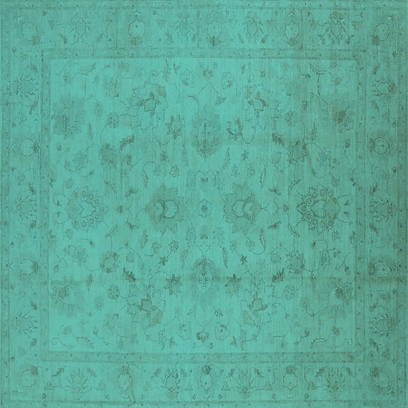 Ahgly Company Machine Washable Indoor Square Oriental Turquoise Blue Traditional Area Rugs, 4' Square