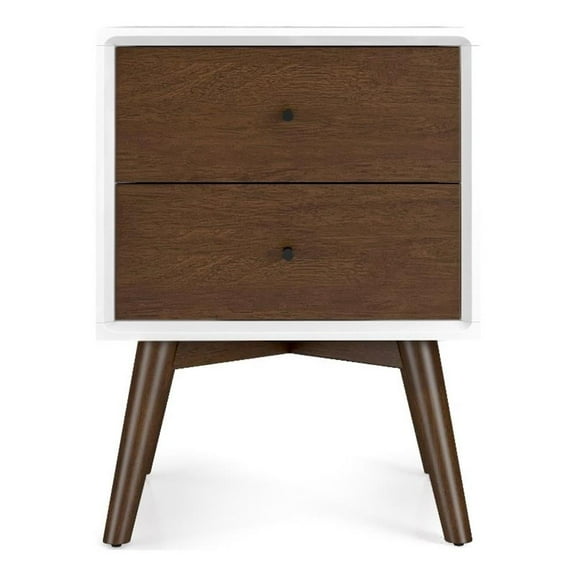 Pemberly Row Mid-Century Solid Wood 2-drawer Nightstand in White