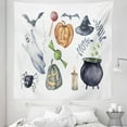 thumbnail image 1 of Ghost Tapestry, Haunted Halloween Pumpkin Lantern Horned Skullcap Boiling Cauldron Theme, Fabric Wall Hanging Decor for Bedroom Living Room Dorm, 5 Sizes, White and Multicolor, by Ambesonne, 1 of 1