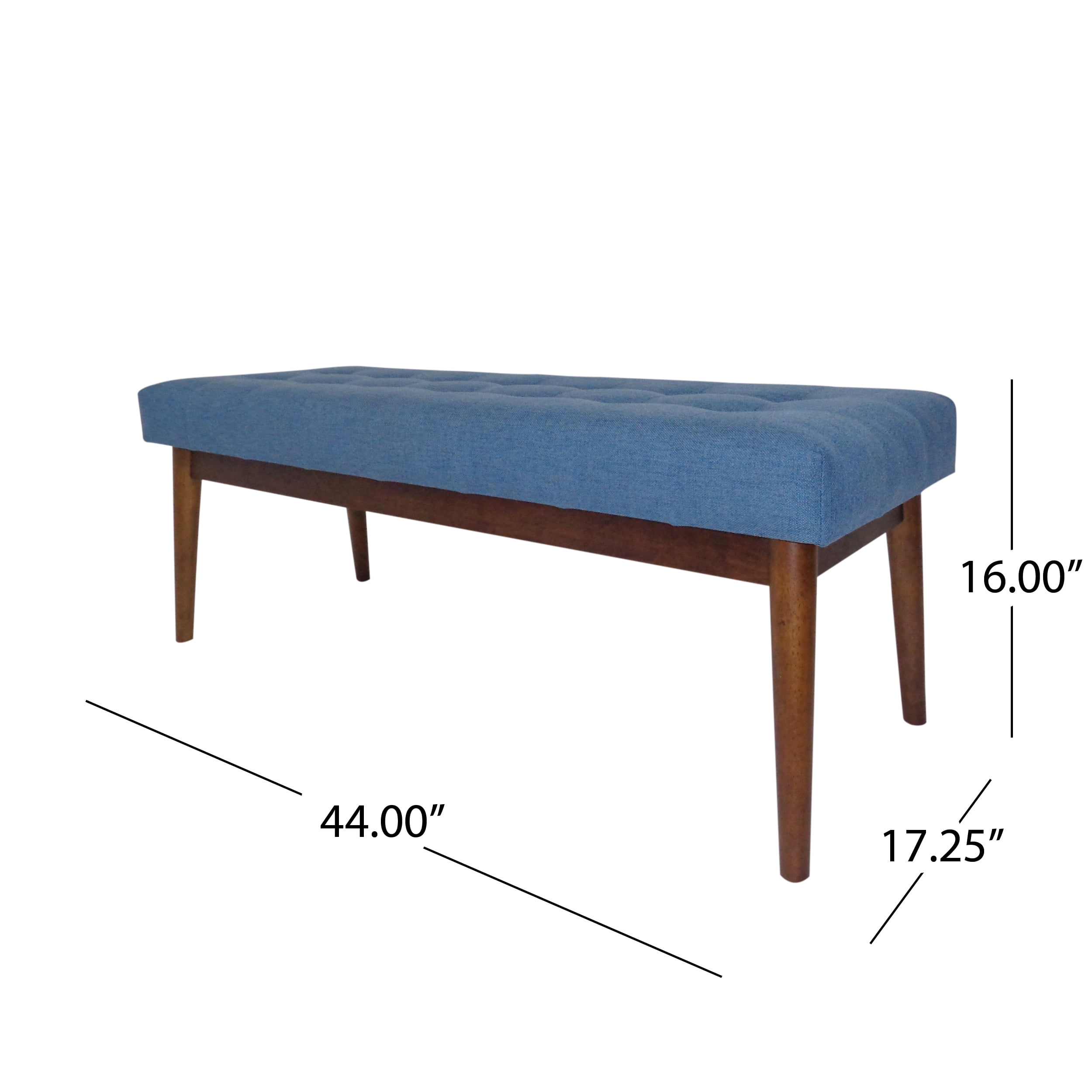 Noble House Marvin Mid Century Tufted Fabric Ottoman, Blue, Walnut