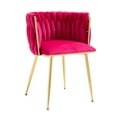 thumbnail image 2 of Velvet Dining Chairs, Mid-Century Living Room Chair with Metal Legs and Soft Padded, Woven Back Dining Chairs, Upholstered Accent Leisure Side Chair(Rose Red,Set of 8), 2 of 9