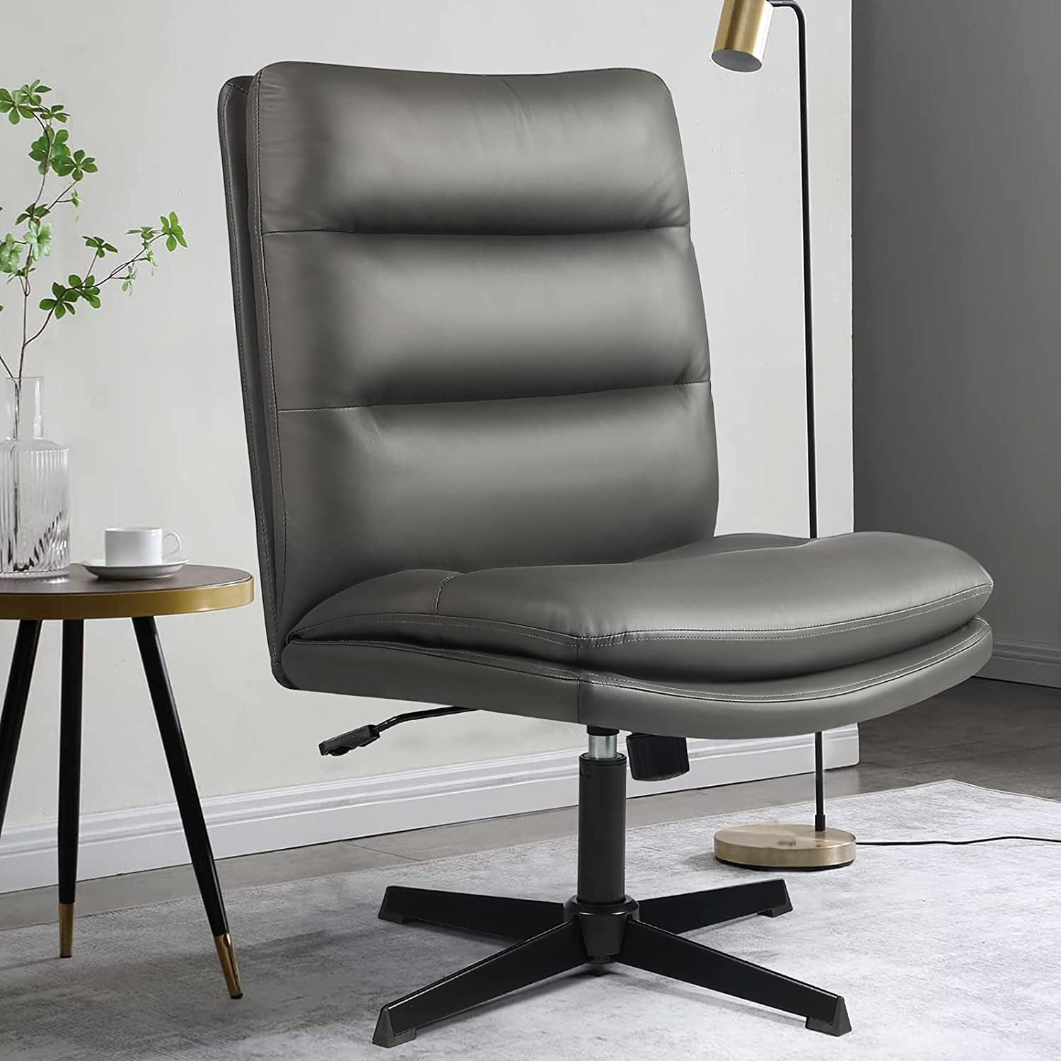 Waleaf Armless Office Desk Chair No Wheels,PU Leather Criss Cross