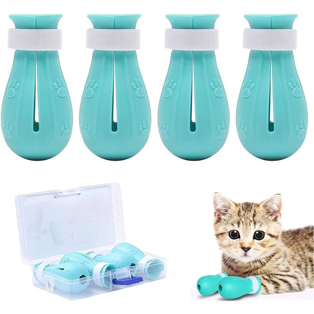 4 Zapato para gatos, botas antirrayas para pies de gato, protección ajustable para patas de gato para el hogar, baño, belleza, control de tratamientos, estación de masaje para gatos azules