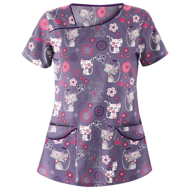 U.Vomade Uniforme d'Infirmière d'Été pour Femmes, Haut à Manches Courtes, Chemise, Uniforme d'Infirmière, Sarrau, Haut de Soins Infirmiers