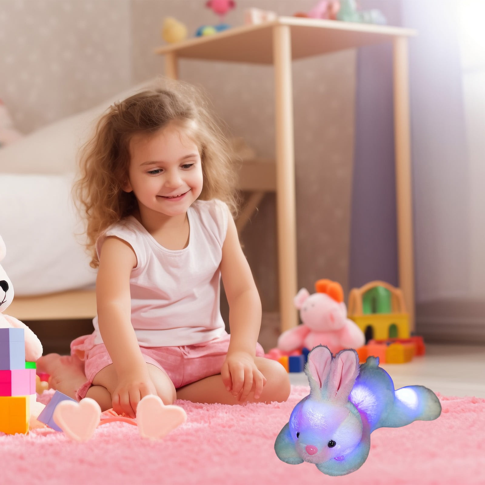 Edunwind Light up Rainbow Bunny Stuffed Animal Baby Days Savings Soft Glowing Rabbit Plush Toy with Lop Eared Night Light,Birthday Christmas for Kids,Girls,Boys