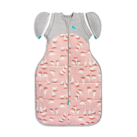 Love to Dream Sac de Transition Emmaillotage Chaud 2.5 TOG, Rose Poussiéreux Oie Rigolote, Grande 19-24lbs, Ailes Zippées Brevetées, Aide Doucement Bébé à Transitionner en Toute Sécurité d'Emmailloté à Sans Accoudoirs avant de Rouler