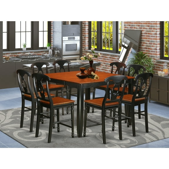 Counter Height Pub Set - Dining Table & Chairs - 8 Person Seating - Modern Gothic Design