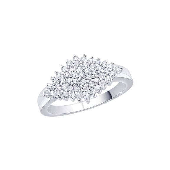Diamond Cluster Fashion Ring in 10K White Gold (1/2 cttw) (I-Color, SI3/I1-Clarity) (Size-9.5)