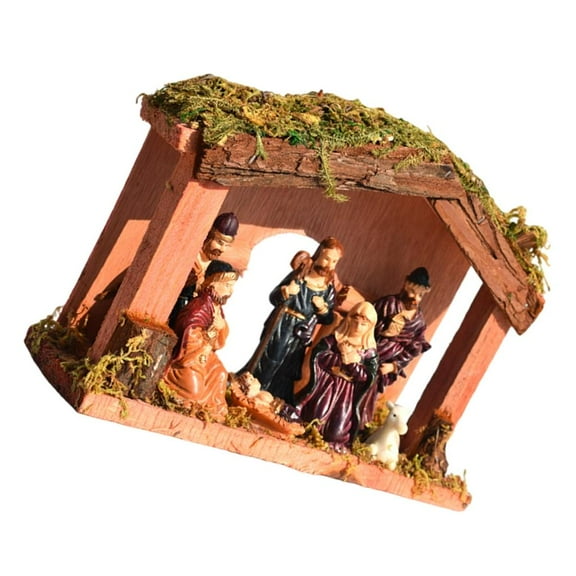 Rvaymup Christmas Nativity Manger Scene Decoration Tabletop Resins Birth Statue Figurine for Festive Home Setting, Warm