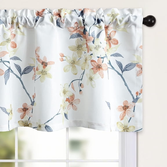 Rustic Kitchen Curtains Valances, Light Filtering Floral Valances for Windows Small Curtain Drapery for Dining Room (Rod Pocket, 52 x 18 Inches, 1 Pack)