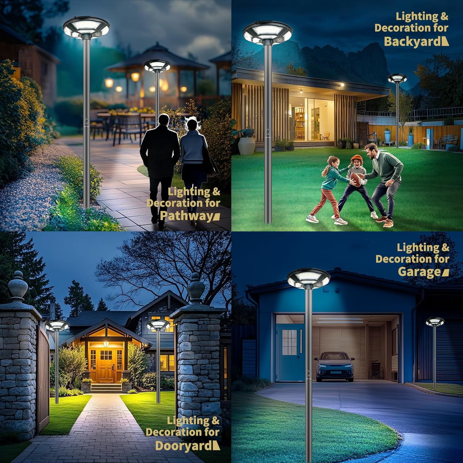 Outdoor Solar Lamp Post with 10' Galvanized Steel Light Pole, Motion Sensor, IP65 Waterproof, Dusk to Dawn, 750-LED Outdoor Solar Light with Remote for Yard, Parking Lot, Pathway, Patio