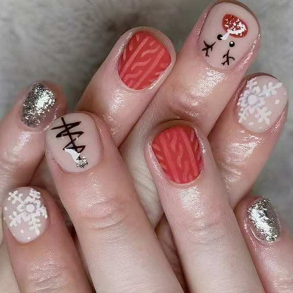 Full Covers on Nails ABS Nails Art Snowflakes Glittering Short Square Christmas Party Supplies Nails Art Decoration