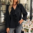 thumbnail image 2 of Blusa De Manga Larga, Diseño De Empalme De Encaje Con Volantes, Tela Suave Para Mujer, Parte Superior Informal, Puños Elásticos, Color Puro Para El Día A Día Para Citas ANGGREK Otros, 2 of 8