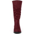 thumbnail image 6 of BLISSFUL STEP Women's Slouch Knee High Boots Round Toe Low Block Heel Faux Suede Boots Burgundy 11, 6 of 7