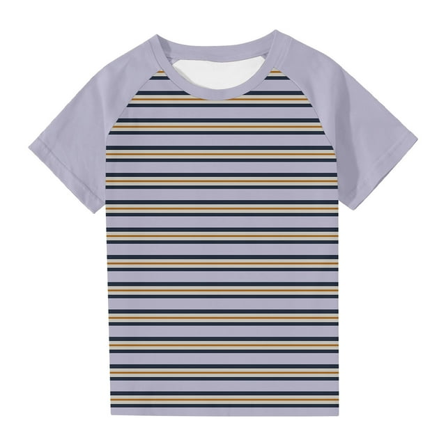 Économies d'Été! SROBPTY T-Shirts à Manches Courtes pour Tout-Petits, Garçons Tout-Petits Mode Col Rond à Rayures Imprimées Manches Courtes Violet, 3 Ans