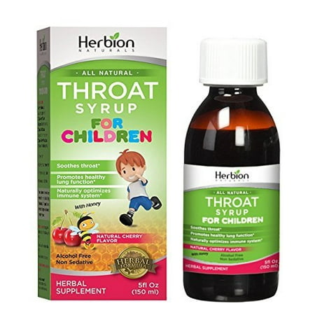 Herbion Naturals Throat Syrup for Children, 5fl oz- Good Tasting with Natural Honey and Cherry Flavors, Helps Relieve Cough, Promote Healthy Lung Function, Optimize (Best Thing For Itchy Throat)