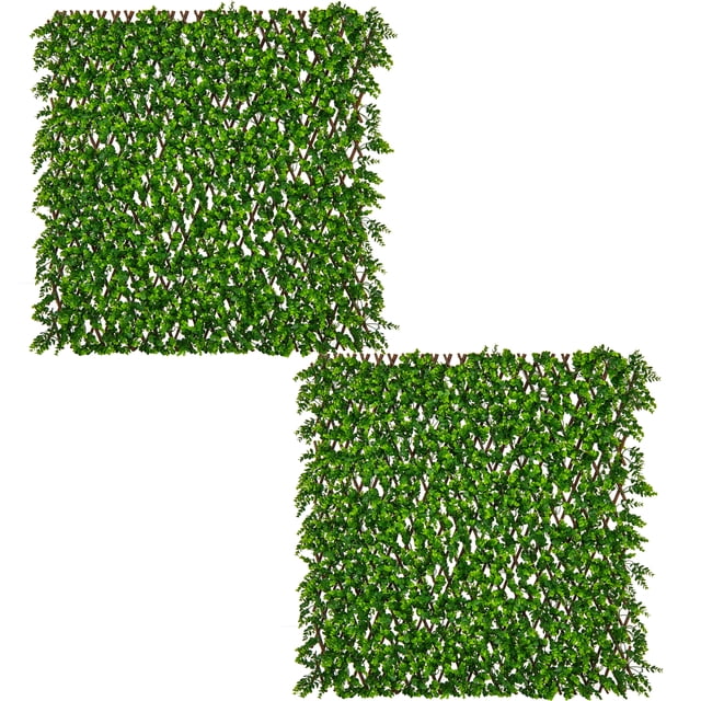 Gymax 2PCS Expandable Fence Privacy Screen Decorative Faux Eucalyptus Fencing Panel