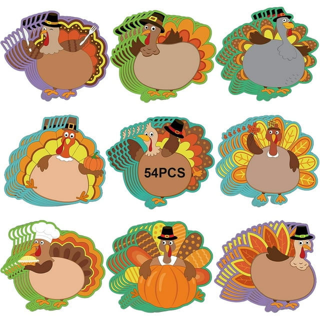 54 Pcs Thanksgiving Turkey Cut-Outs Double Printed Fall Paper Decor for Thanksgiving Bulletin Board Classroom Decoration (Turkey Ripe 54)
