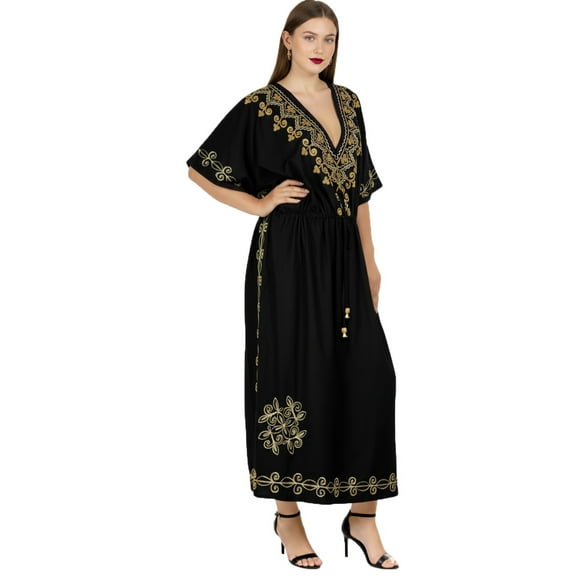 HAPPY BAY Women's Summer Loungewear Loose Caftan Long Muumuu Nightgown 2X-3X Floral, Black