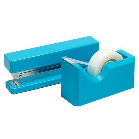 JAM Paper Office & Desk Set, Blue, 2/Pack, 1 Stapler & 1 Tape Dispenser