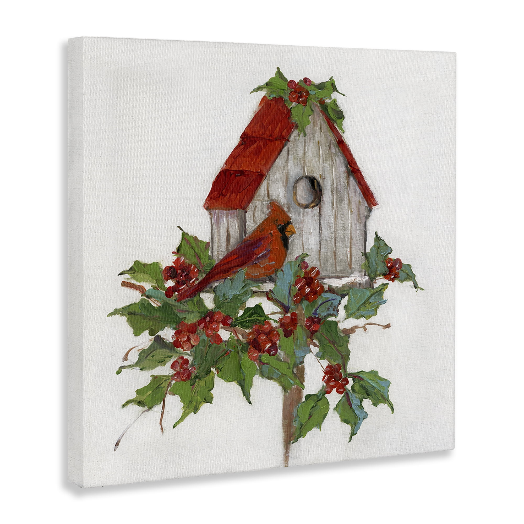 Stupell Industries Winter Plants & Birdhouse Holiday Painting Gallery Wrapped Canvas Art Prints Wall Art, 30 x 30