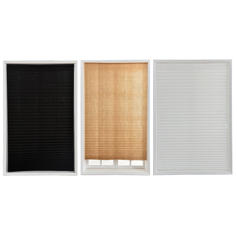 Popvcly Folding Blinds Curtains Cordless Light Filtering Pleated Fabric Shade Install 2 Pack Blackout Curtain Living Room Bedroom Black 35.43*70.87In