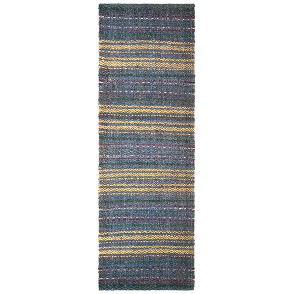 SAFAVIEH Natural Fiber Ombre Striped Jute Runner Rug, Blue/Gold, 2'6" x 8'