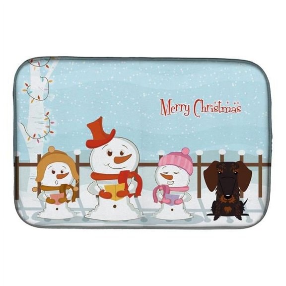Merry Christmas Carolers Wire Haired Dachshund Chocolate Dish Drying Mat