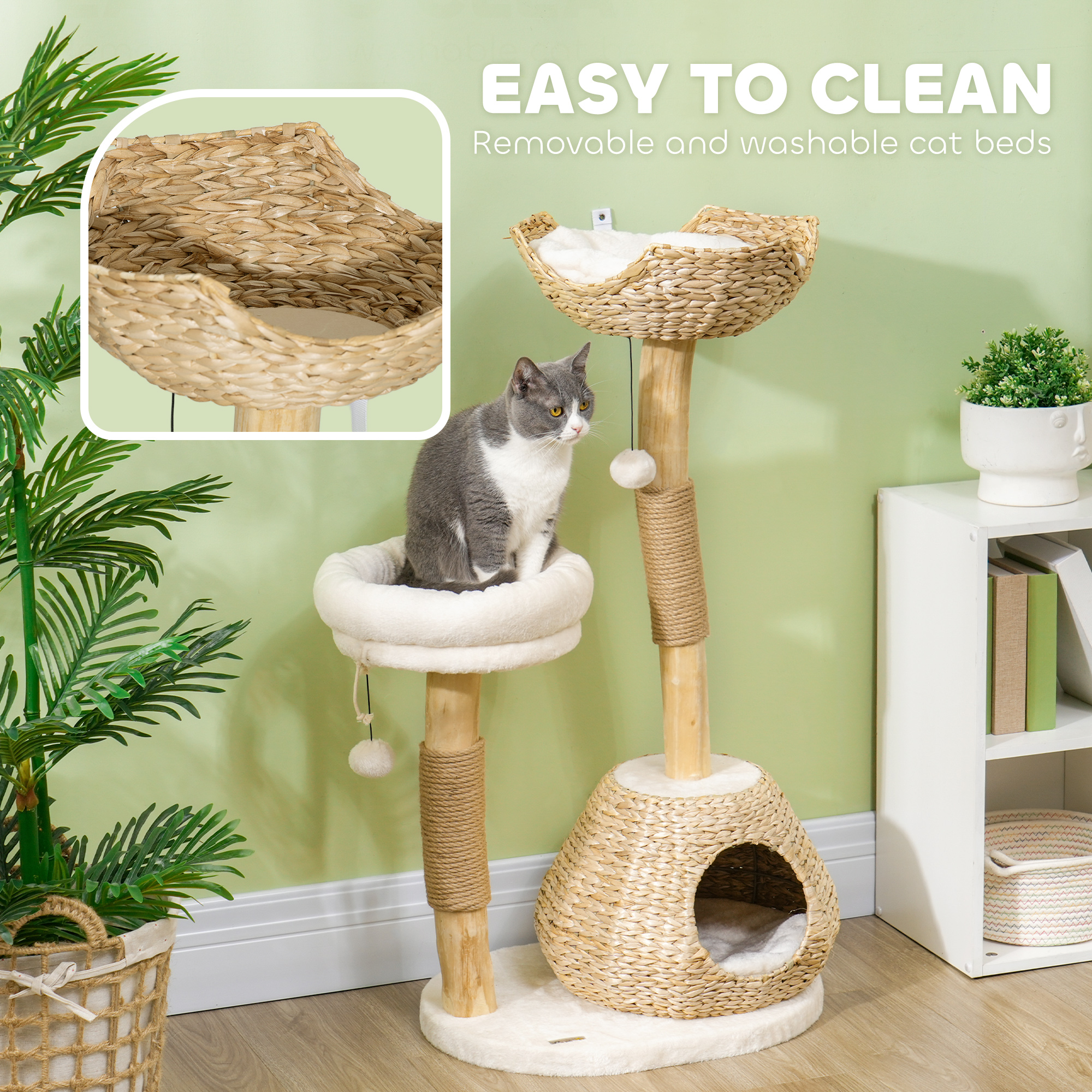 PawHut 41" Cat Tree for Indoor Cats with Wooden Cat Scratching Posts, Condo