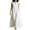 thumbnail image 2 of Bixock Women's Maternity Linen Dress Crew Neck Short Sleeve A Line Sundress Loose Maxi Dress with Pockets Baby Shower Pregnancy Dresses for Photoshoot Vacation Maternity Outfits Summer Clothings, 2 of 8