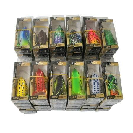 60Pcs Hollow Body Rubber Frog Fishing Lures Topwater Kit 5.5cm With Box 12 Colors