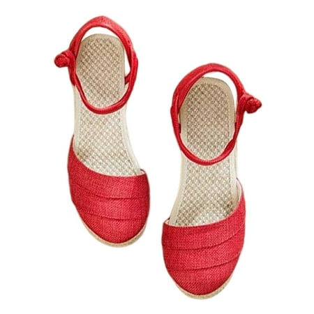 

Rotosw Womens Espadrilles Sandal Ankle Strap Sandals Summer Pumps Shoes Lightweight Beach Mary Jane Heels Wedding Casual Red 5.5