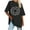 Black, variant on WREESH Loose Printed Women's T-Shirts Oversized Round-Neck Short Sleeve Blouses White