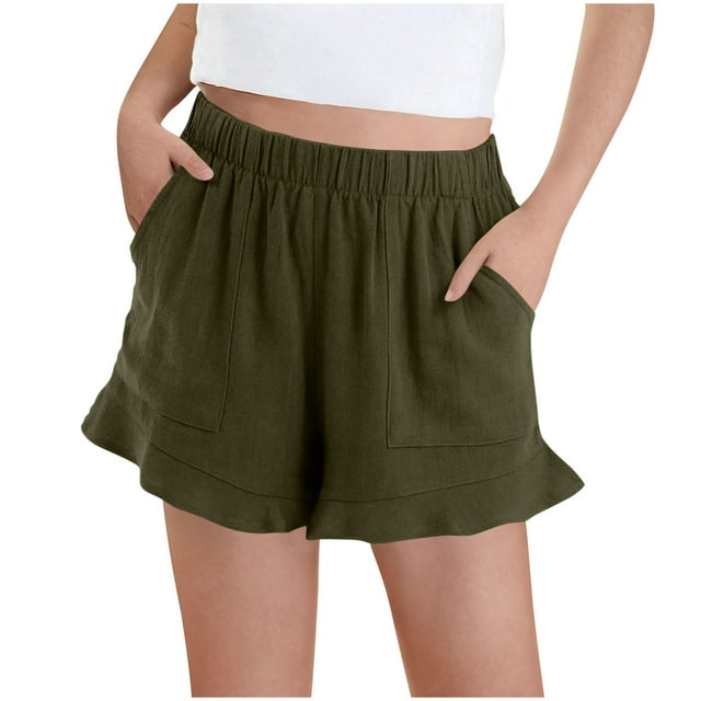 FAIWAD Shorts d'Été pour Filles Taille Élastique Décontractée avec Poches, 3-13 Ans