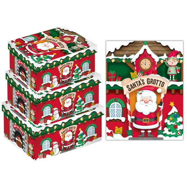 Eurowrap - Cajas de Regalo Diseño Oblongo Santa Grotto Navidad - Pack de 3 (Multicolor)