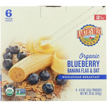 Photo 1 of (6 Pack) Earth's Best Organic Stage 2 Baby Food, Blueberry Banana Flax & Oat Breakfast Puree, 4 oz Pouch  exp 09-05-2024