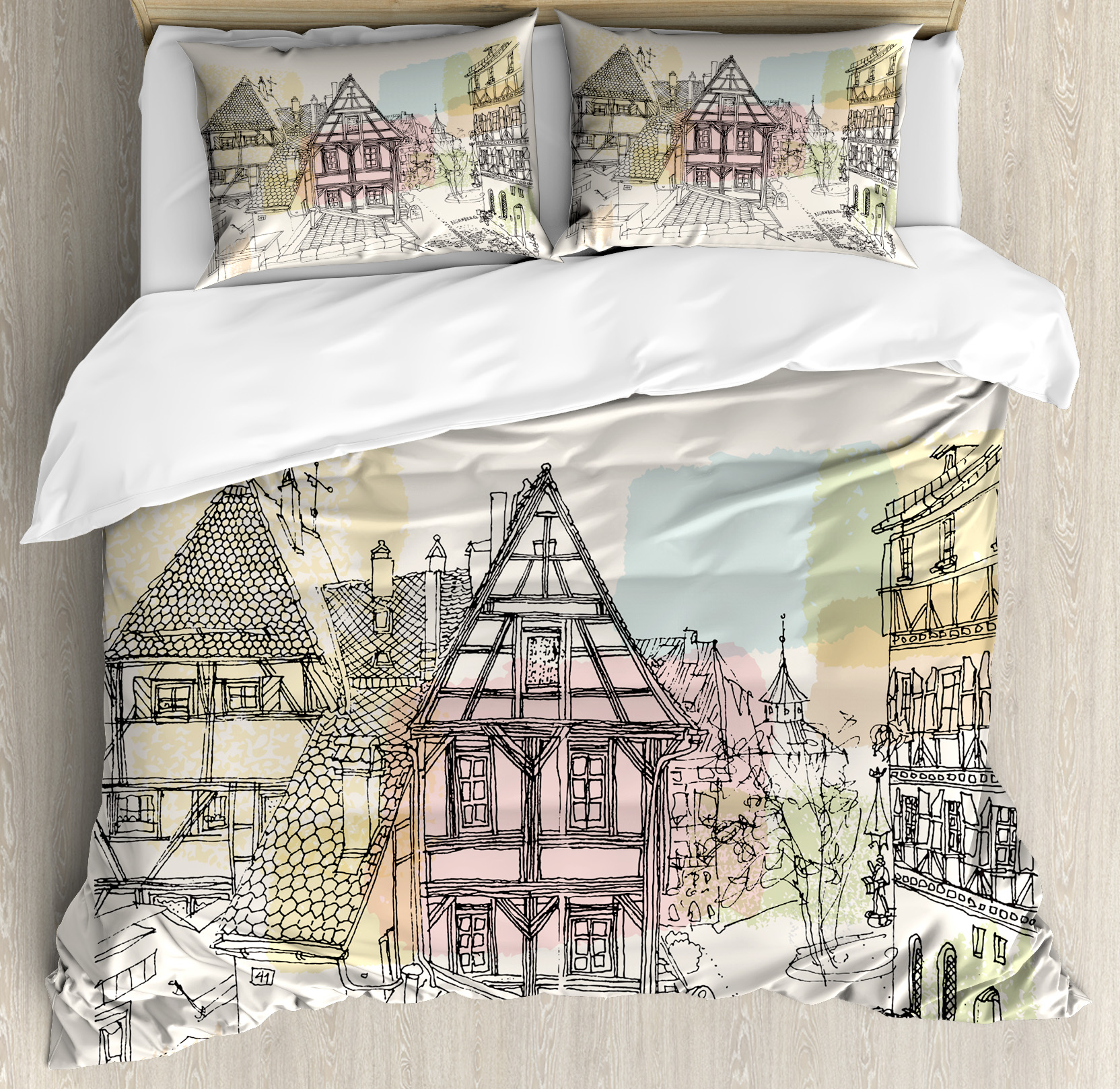 German Duvet Cover Set, Historic Traditional Scene Nuremberg Germany