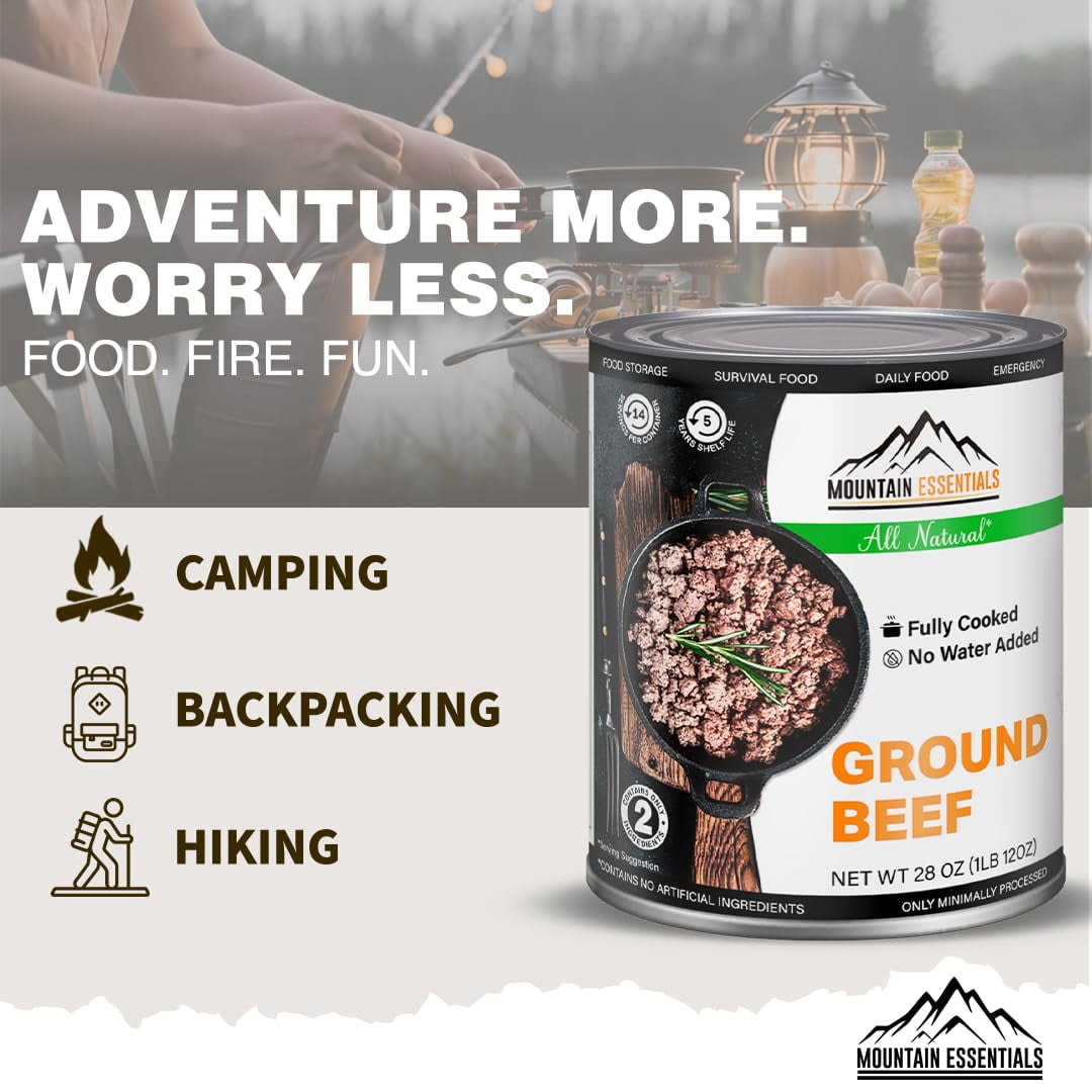 Mountain Essentials Canned Ground Beef, Fully Cooked, Ready to Eat, Gluten Free, 28 oz