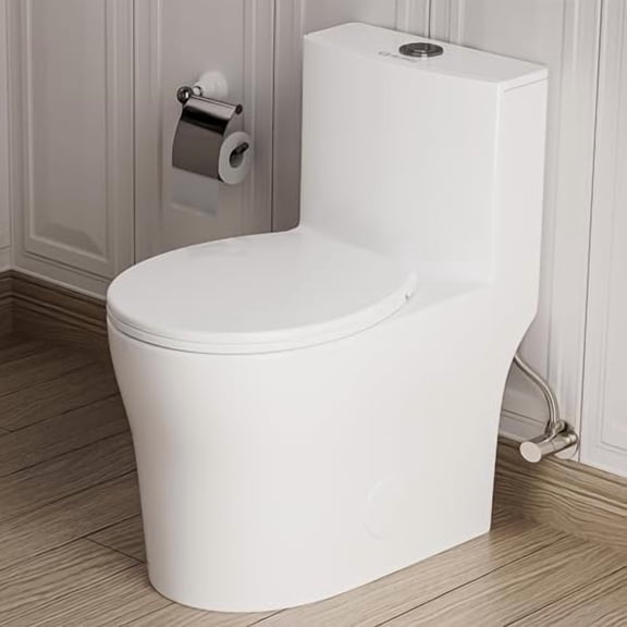 24'' Depth Compact One Piece Toilet, Quiet Dual & Powerful Flush Small Toilet for Small Bathroom, Space Saving Toilet with Soft Close Seat, 12'' Rough-in