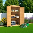 thumbnail image 3 of 63.2" Outdoor Storage Cabinet, Lofka  Lockable Doors Garden shed with Adjustable Shelves| Asphalt Roof| Ventilate Shutter, Wood Shed with Large Storage Space, Waterproof Roof for Garden, Natural, 3 of 11
