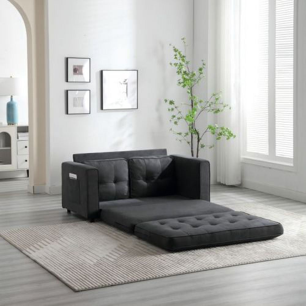 BSHTI 3 Fold Sofa,Convertible Futon Couch sleeper sofabed,Space saving loveseat,Pull Out Couch Bed for Living Room,Dark Gray Velvet linen fabric